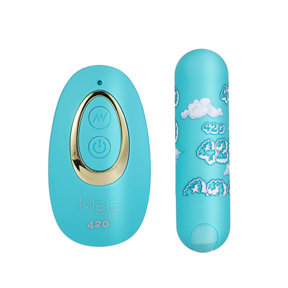 Maia JESSI 420 Remote - Sky Blue 7.6 cm USB Rechargeable Bullet with Wireless Remote - silkandsin