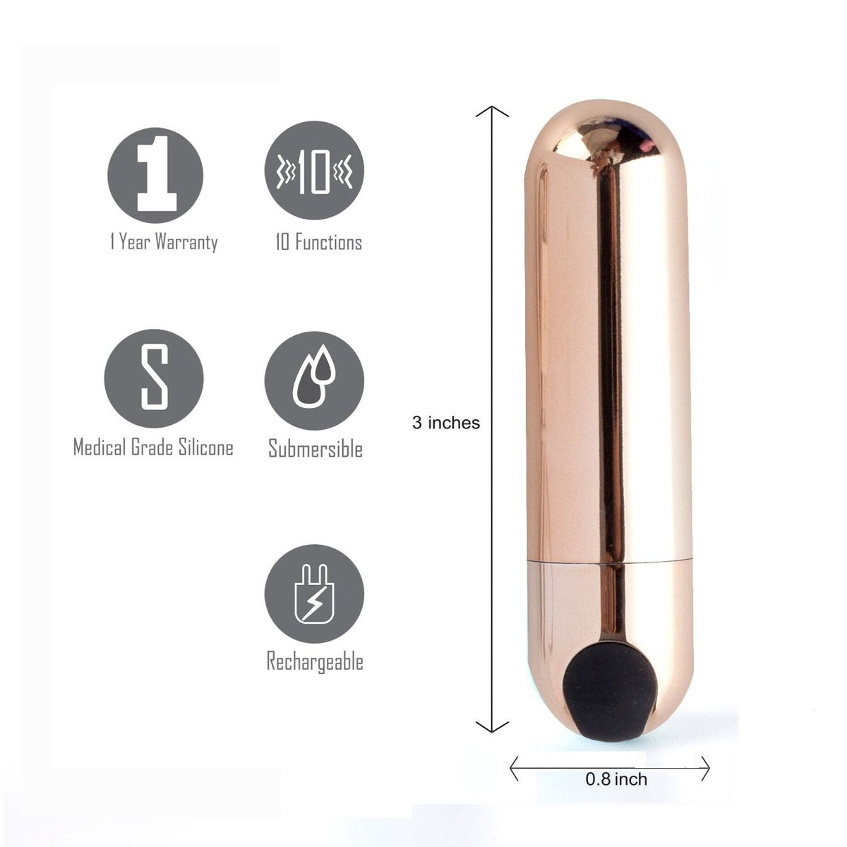 Maia Jessi - Rose Gold 7.6 cm USB Rechargeable Bullet - Silk and Sin