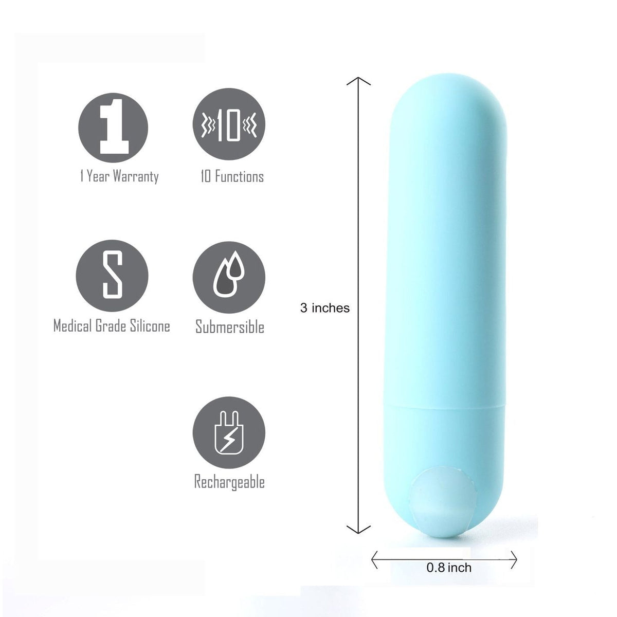 Maia Jessi - Teal Blue 7.6 cm USB Rechargeable Bullet - Silk and Sin