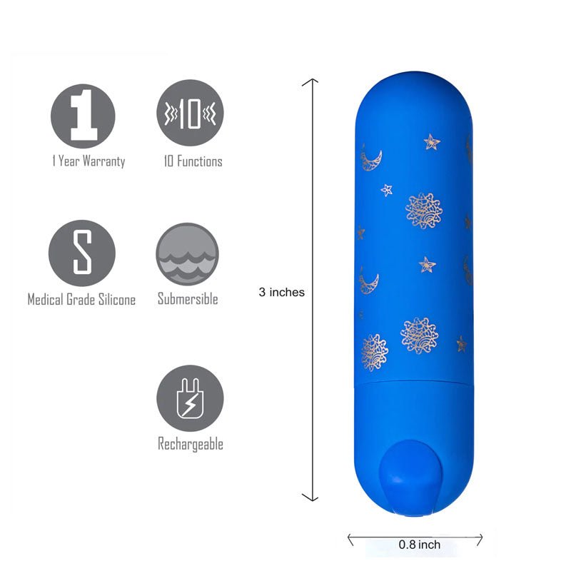 Maia Luna - Blue 7.6 cm USB Rechargeable Bullet - Silk and Sin