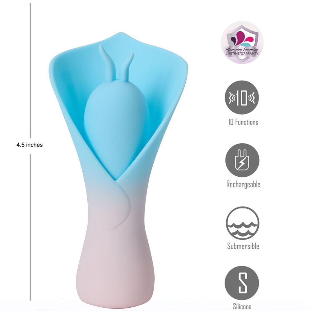 Maia MINA - Blue - Blue/Pink USB Rechargeable Fluttering Flower Stimulator - Silk and Sin