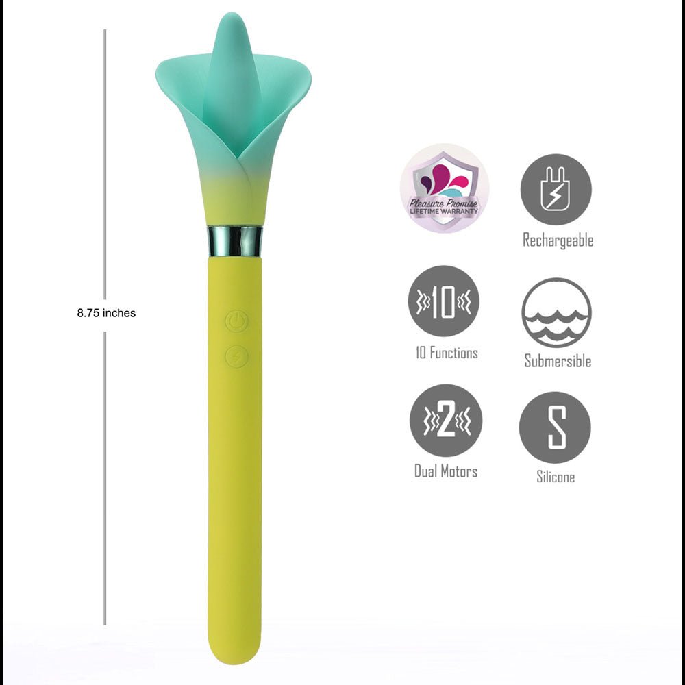 Maia VALA - Yellow - Yellow/Green 22.2 cm USB Rechargeable Flower Vibrator - Silk and Sin