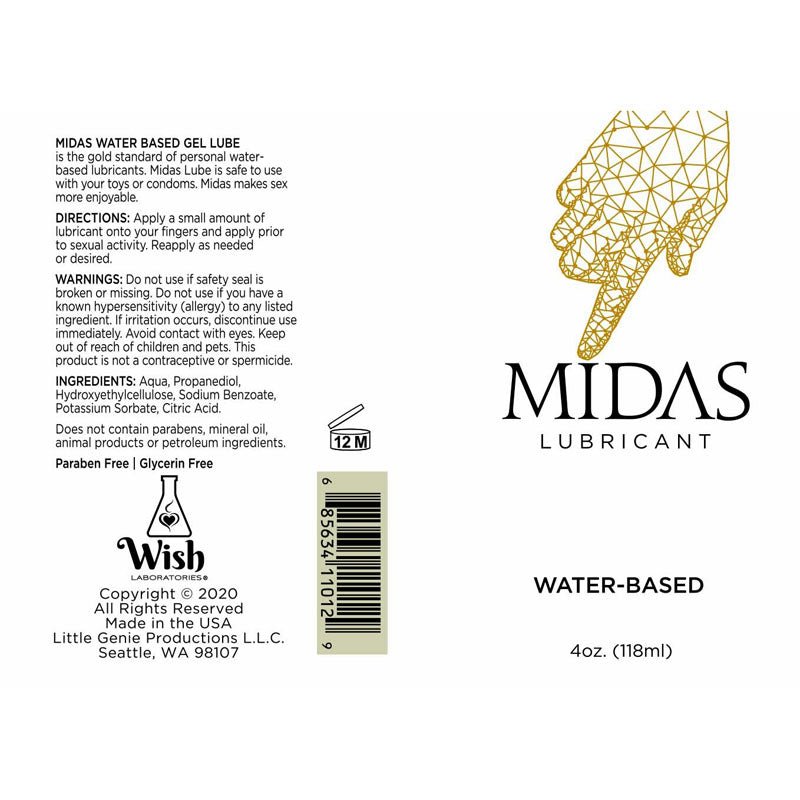 Midas Water Based Lube - Water Based Lubricant - 118 ml Bottle - Silk and Sin