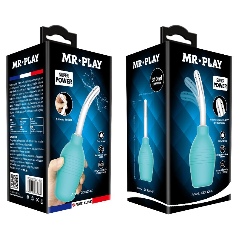 MR PLAY Anal Douche - Aqua/White Unisex Douche - 310 ml Capacity - silkandsin