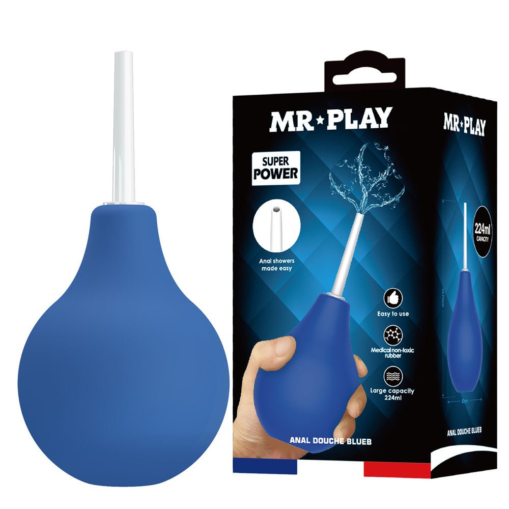 MR PLAY Anal Douche - Blue - Blue Unisex Douche - 224 ml Capacity - silkandsin