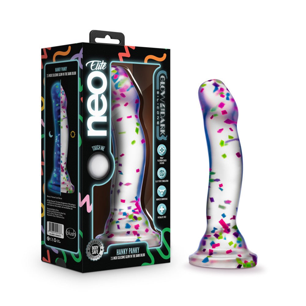Neo Elite Glow Hanky Panky - Glow In Dark Clear 19 cm Dong - Silk and Sin