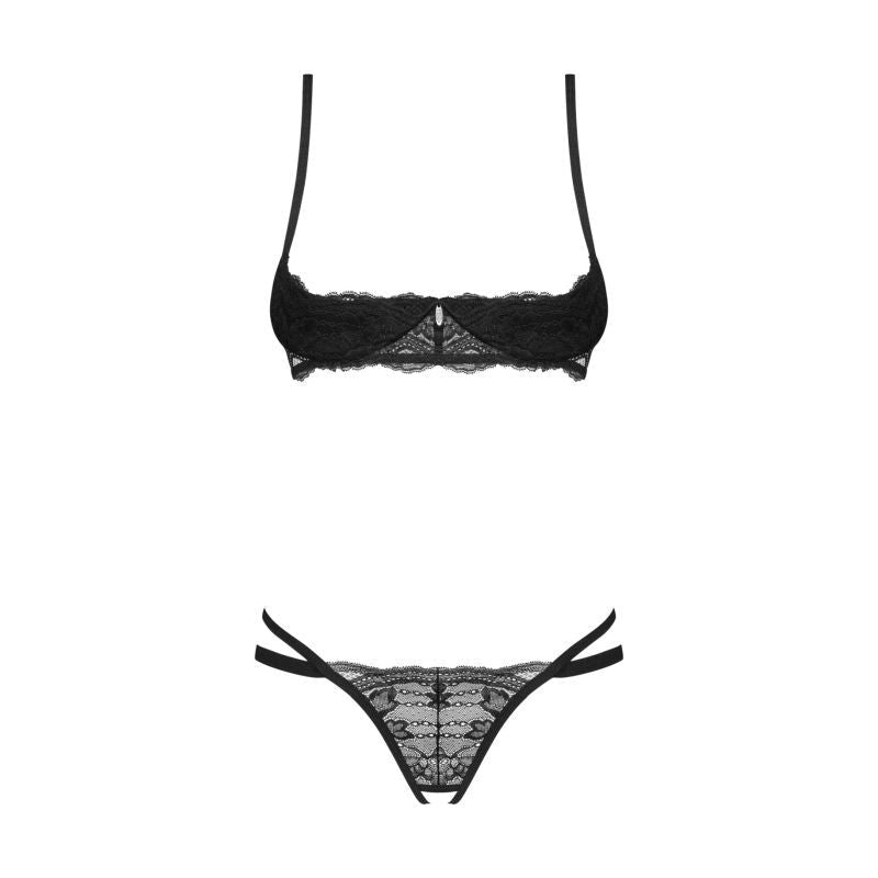 Nutris 2 Pc Crotchless Bra Panty Set - Silk and Sin