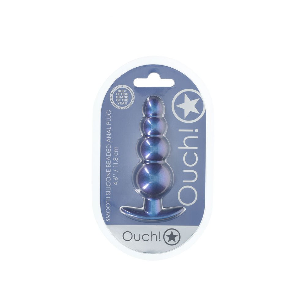 OUCH! Beaded Anal Plug - Metallic Blue - Metallic Blue 11.7 cm Butt Plug - Silk and Sin