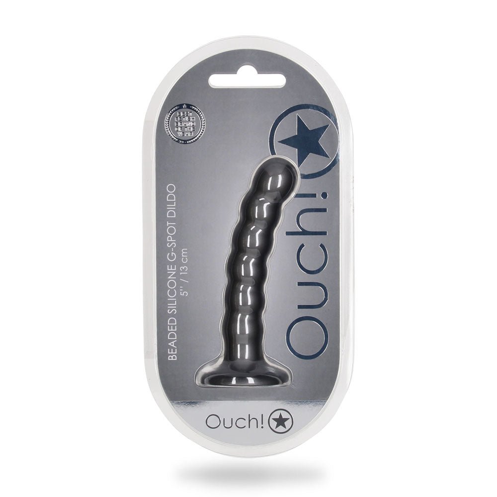 OUCH! Beaded Silicone G - Spot Dildo - 5'' / 13cm - Gunmetal 13 cm Dildo - silkandsin