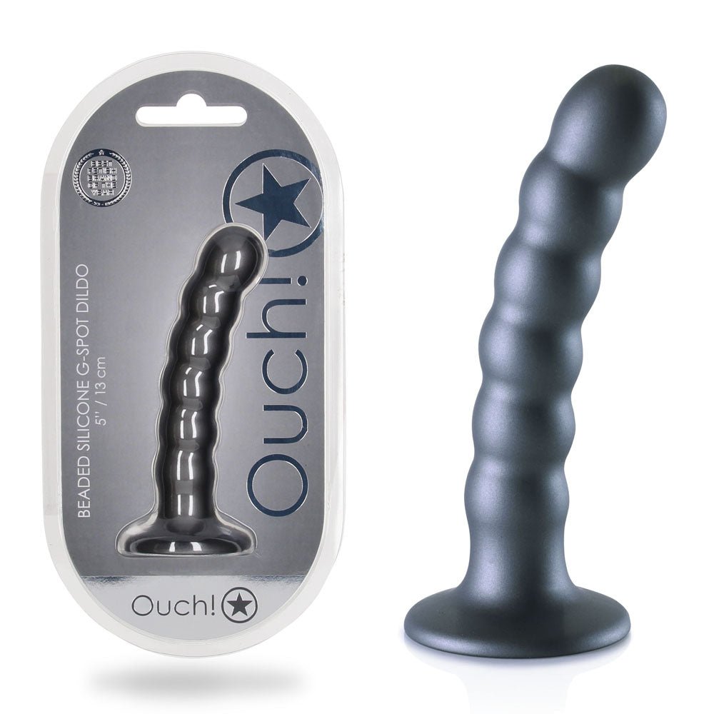 OUCH! Beaded Silicone G - Spot Dildo - 5'' / 13cm - Gunmetal 13 cm Dildo - silkandsin