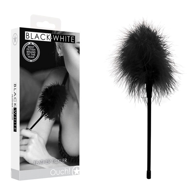 OUCH! Black & White Feather Tickler - Black Feather Crop - silkandsin