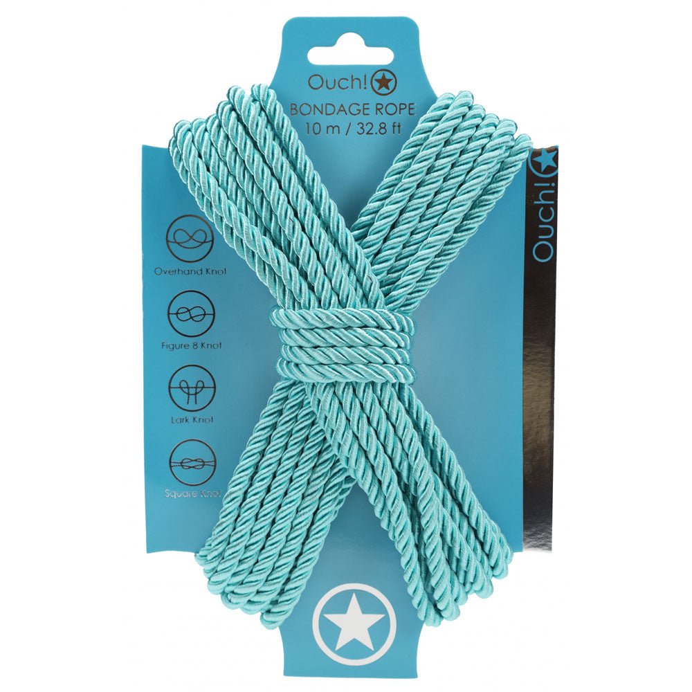 OUCH! Bondage Rope - 10 M - Blue - Blue Nylon Bondage Rope - 10 metre Length - Silk and Sin