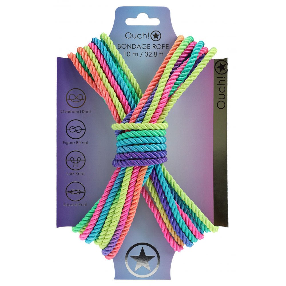 OUCH! Bondage Rope - 10 M - Multicolour 2 - Multicoloured Nylon Bondage Rope - 10 metre Length - Silk and Sin