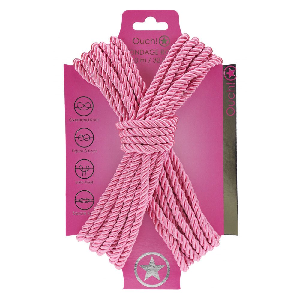 OUCH! Bondage Rope - 10 M - Pink - Pink Nylon Bondage Rope - 10 metre Length - Silk and Sin