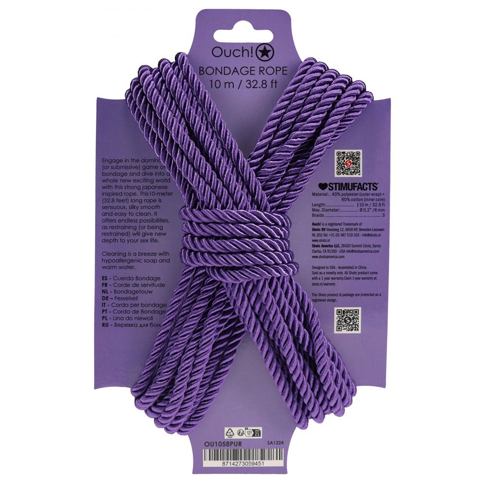OUCH! Bondage Rope - 10 M - Purple - Purple Nylon Bondage Rope - 10 metre Length - Silk and Sin