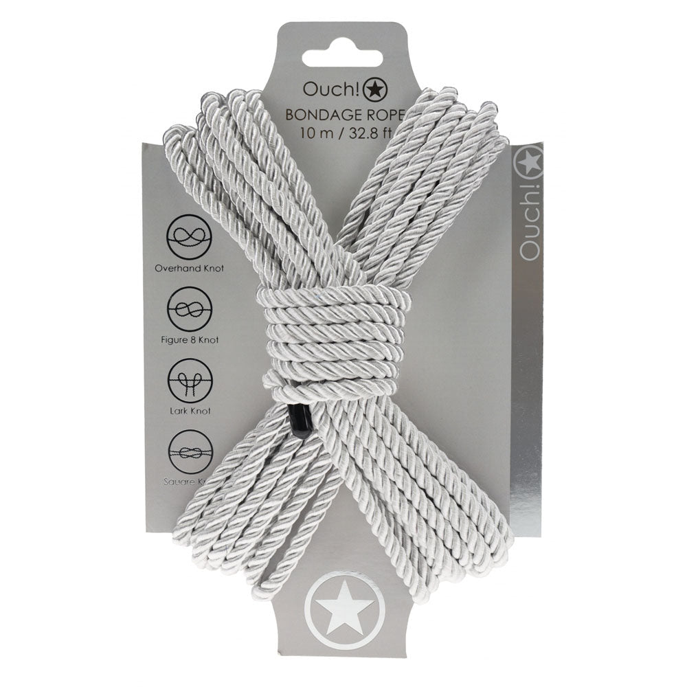 OUCH! Bondage Rope - 10 M - Silver - Silver Nylon Bondage Rope - 10 metre Length - Silk and Sin