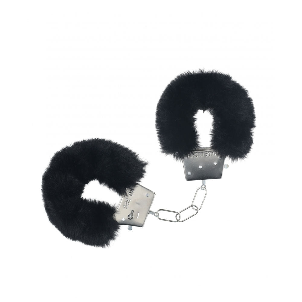 OUCH! Classic Fluffy Cuffs - Black - Black Fluffy Restraints - silkandsin