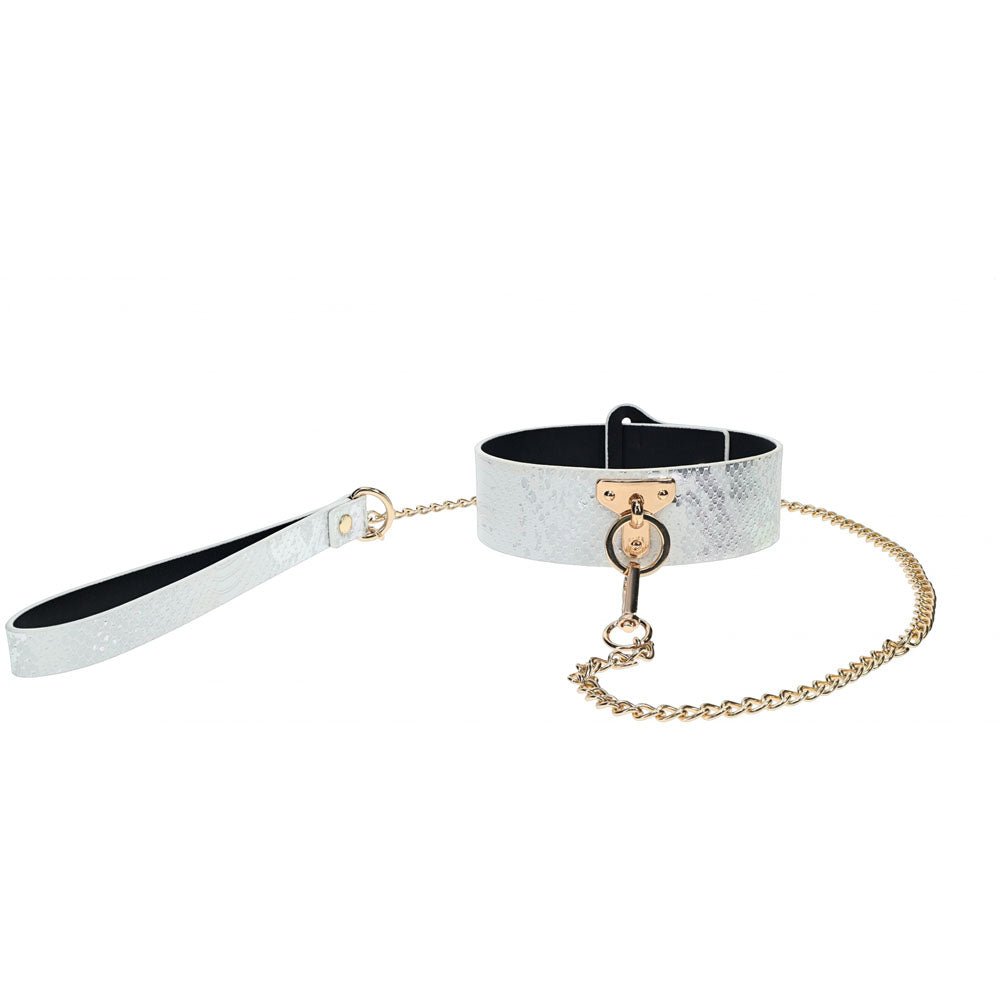 OUCH! Florence Collection - Collar with Leash - White Restraint - silkandsin