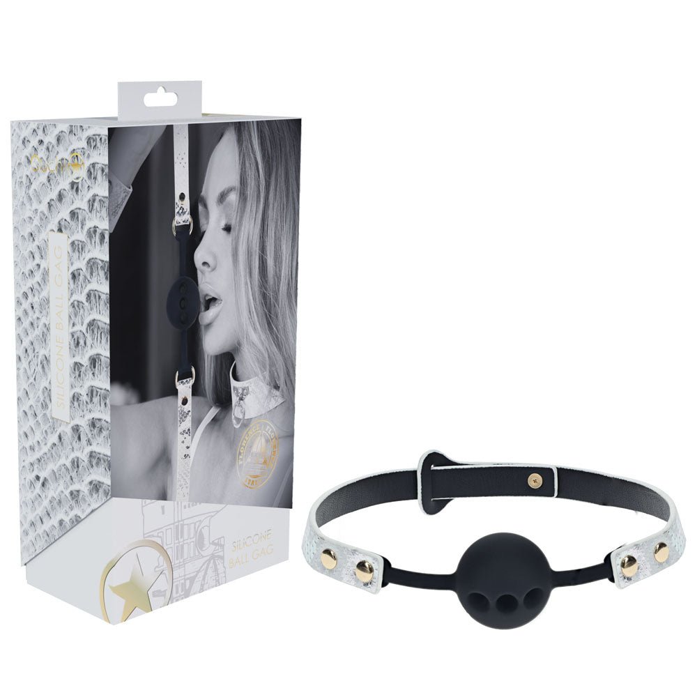 OUCH! Florence Collection - Silicone Ball Gag - White Breathable Mouth Restraint - Silk and Sin