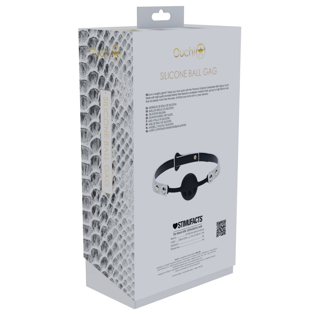OUCH! Florence Collection - Silicone Ball Gag - White Breathable Mouth Restraint - Silk and Sin