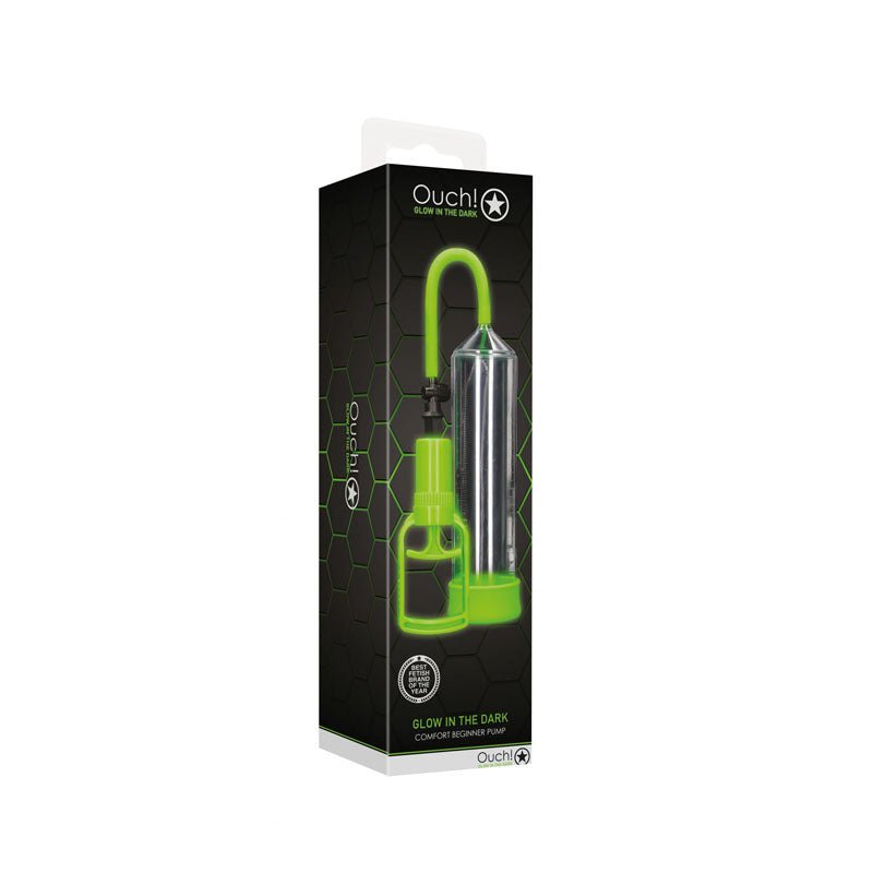 OUCH! Glow In The Dark Comfort Beginner Pump - Clear/Glow Penis Pump - silkandsin