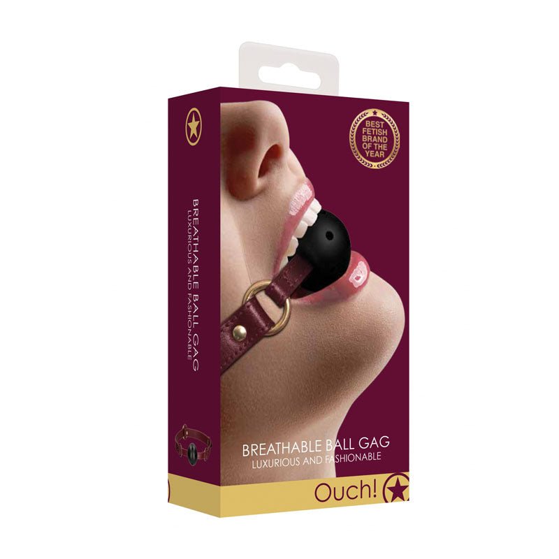 OUCH! Halo - Breathable Ball Gag - Burgundy Mouth Restraint - silkandsin