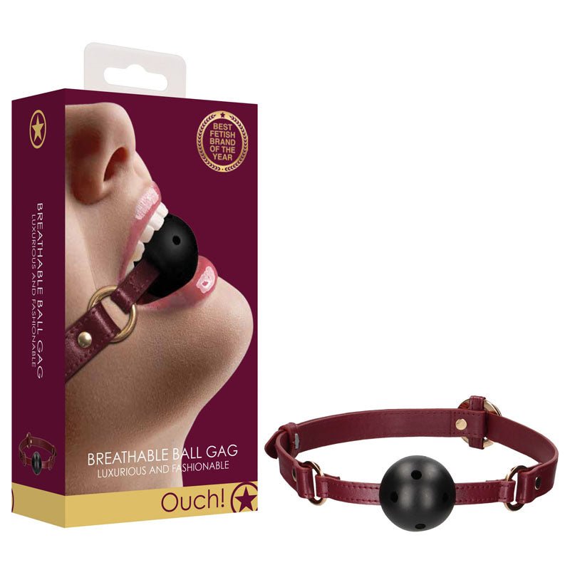 OUCH! Halo - Breathable Ball Gag - Burgundy Mouth Restraint - silkandsin