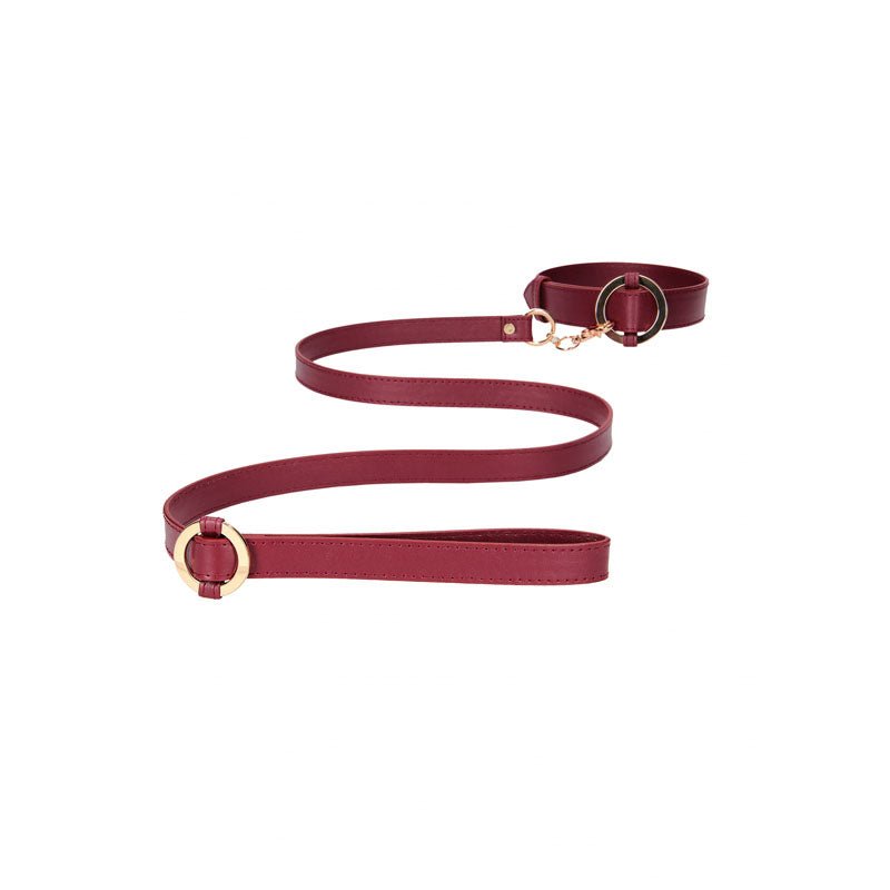 OUCH! Halo - Collar With Leash - Burgundy Restraint - silkandsin