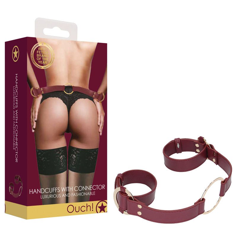 OUCH! Halo - Handcuff With Connector - Burgundy Restraint - silkandsin