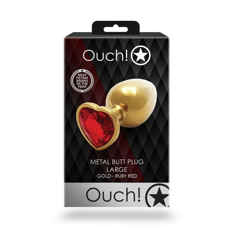 OUCH! Heart Gem Gold Butt Plug - Large - Gold 9.3 cm Large Butt Plug with Heart Gem Base - silkandsin