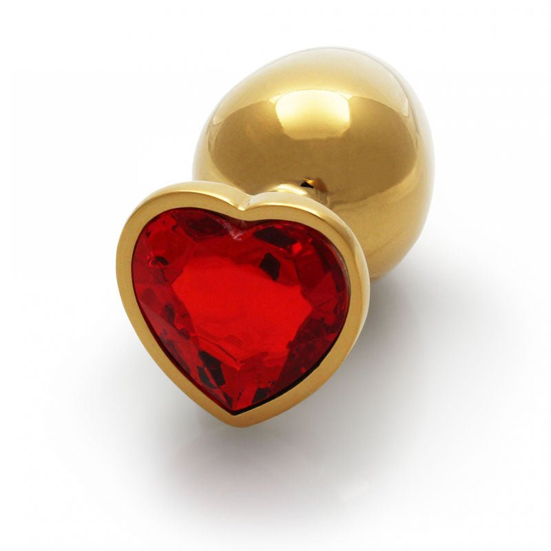 OUCH! Heart Gem Gold Butt Plug - Large - Gold 9.3 cm Large Butt Plug with Heart Gem Base - silkandsin