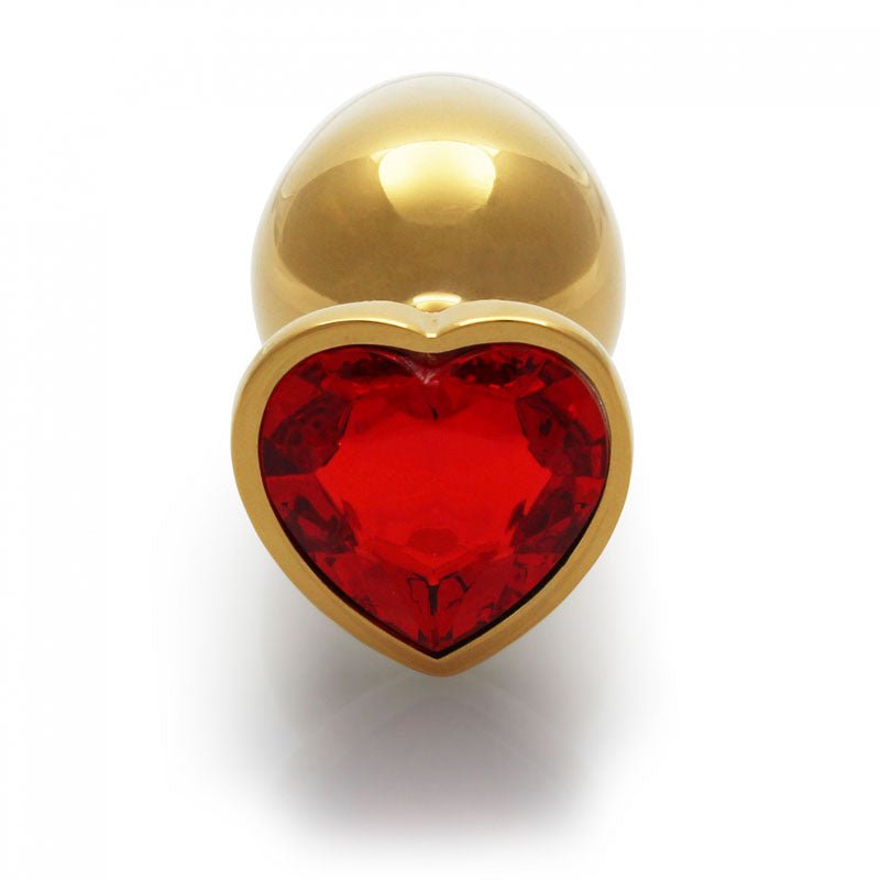 OUCH! Heart Gem Gold Butt Plug - Large - Gold 9.3 cm Large Butt Plug with Heart Gem Base - silkandsin