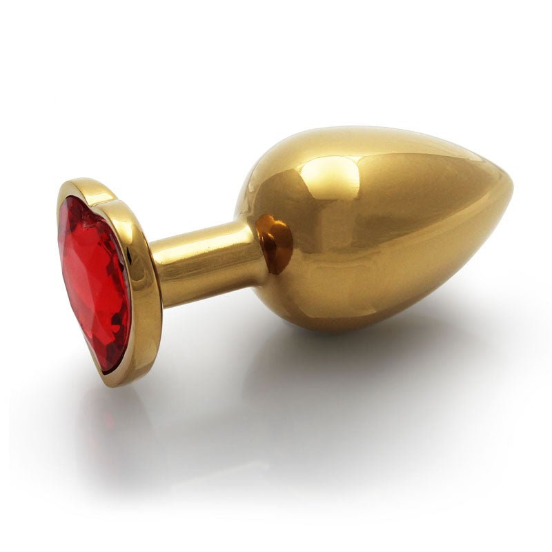 OUCH! Heart Gem Gold Butt Plug - Large - Gold 9.3 cm Large Butt Plug with Heart Gem Base - silkandsin