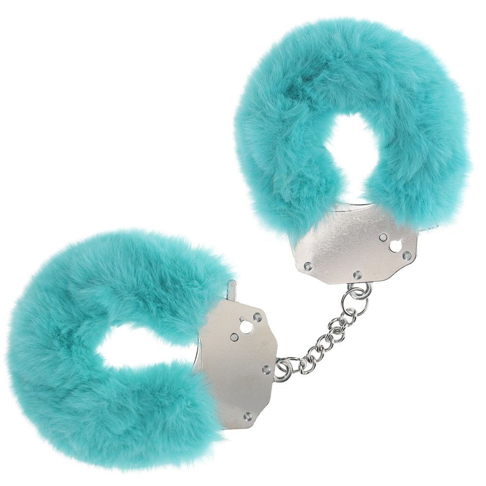 OUCH! Heavy - Duty Fluffy Cuffs - Blue - Blue Fluffy Restraints - silkandsin