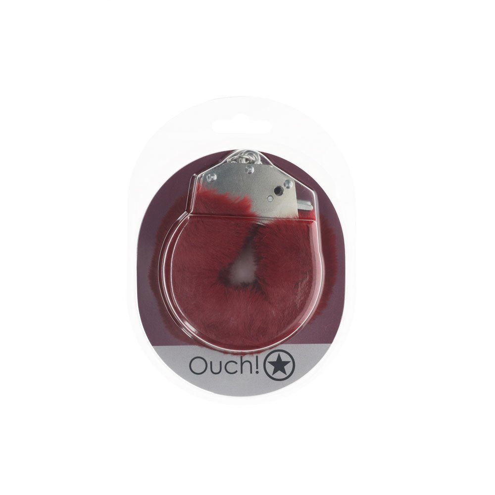 OUCH! Heavy - Duty Fluffy Cuffs - Burgundy - Burgundy Fluffy Restraints - silkandsin