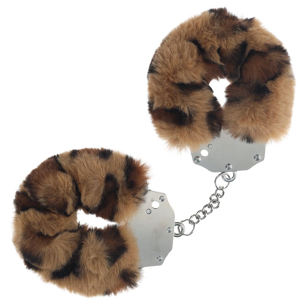 OUCH! Heavy-Duty Fluffy Cuffs - Leopard - Leopard Fluffy Restraints - Silk and Sin