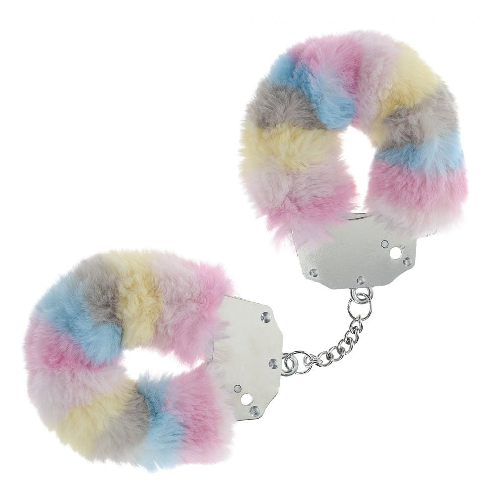 OUCH! Heavy-Duty Fluffy Cuffs - Multicolour 2 - Multicoloured Fluffy Restraints - Silk and Sin