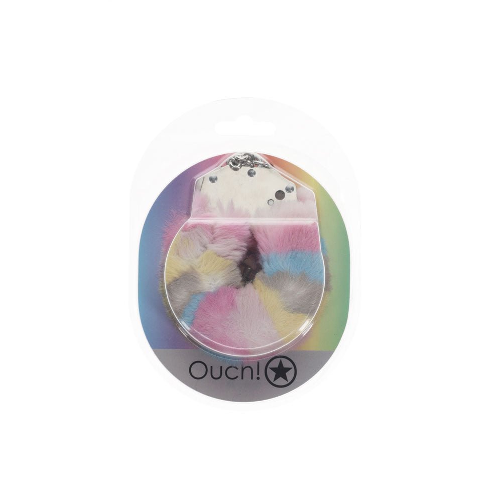 OUCH! Heavy-Duty Fluffy Cuffs - Multicolour 2 - Multicoloured Fluffy Restraints - Silk and Sin