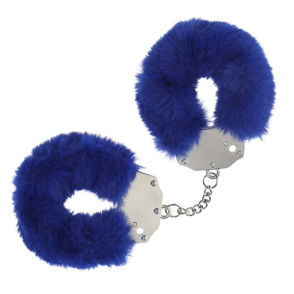 OUCH! Heavy-Duty Fluffy Cuffs - Navy - Navy Fluffy Restraints - Silk and Sin