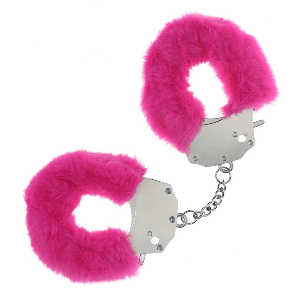 OUCH! Heavy - Duty Fluffy Cuffs - Pink - Pink Fluffy Restraints - silkandsin