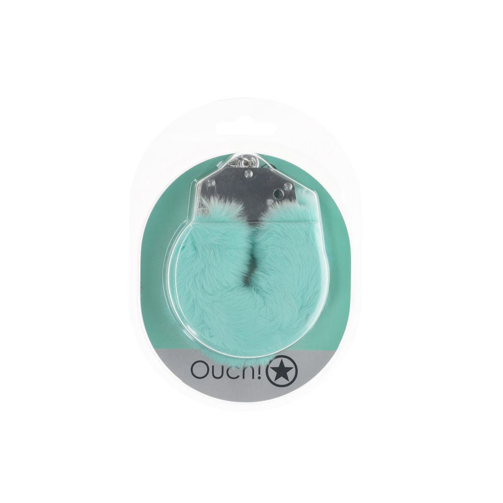 OUCH! Heavy-Duty Fluffy Cuffs - Powder Green - Powder Green Fluffy Restraints - Silk and Sin