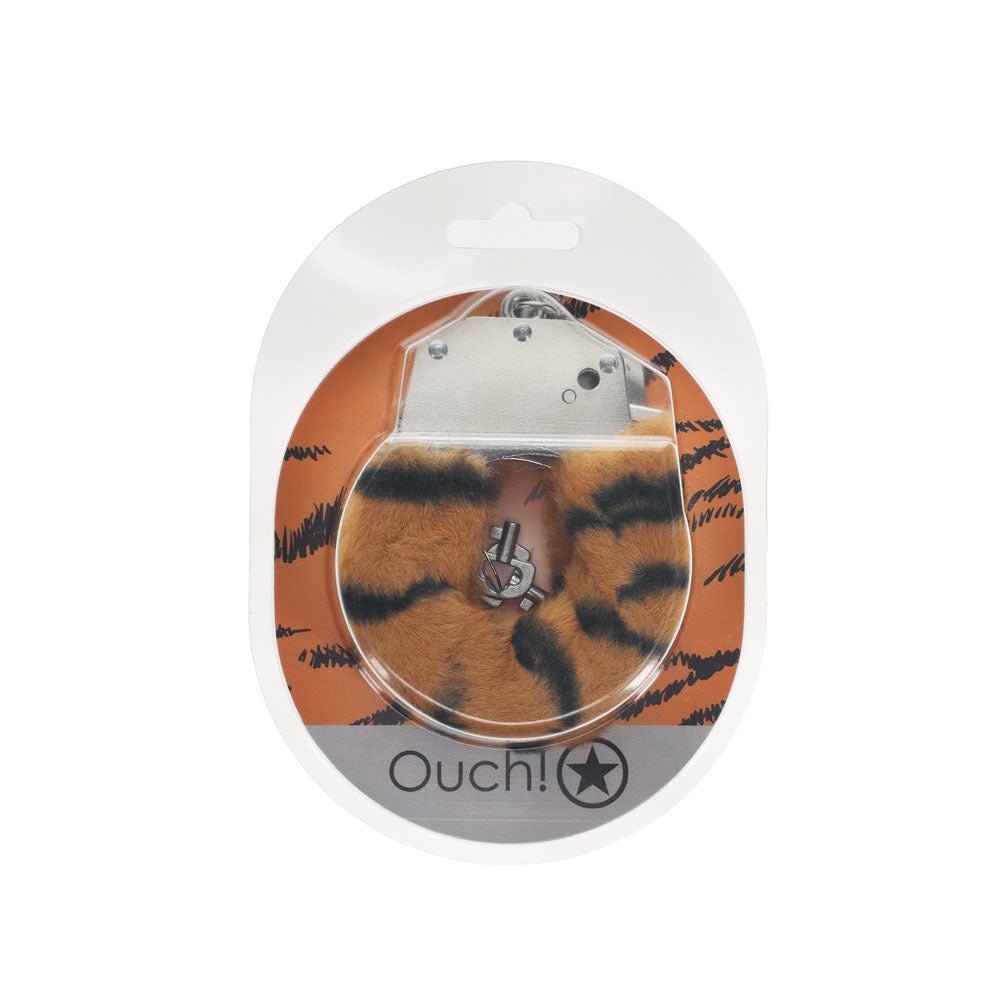 OUCH! Heavy-Duty Fluffy Cuffs - Tiger - Tiger Fluffy Restraints - Silk and Sin
