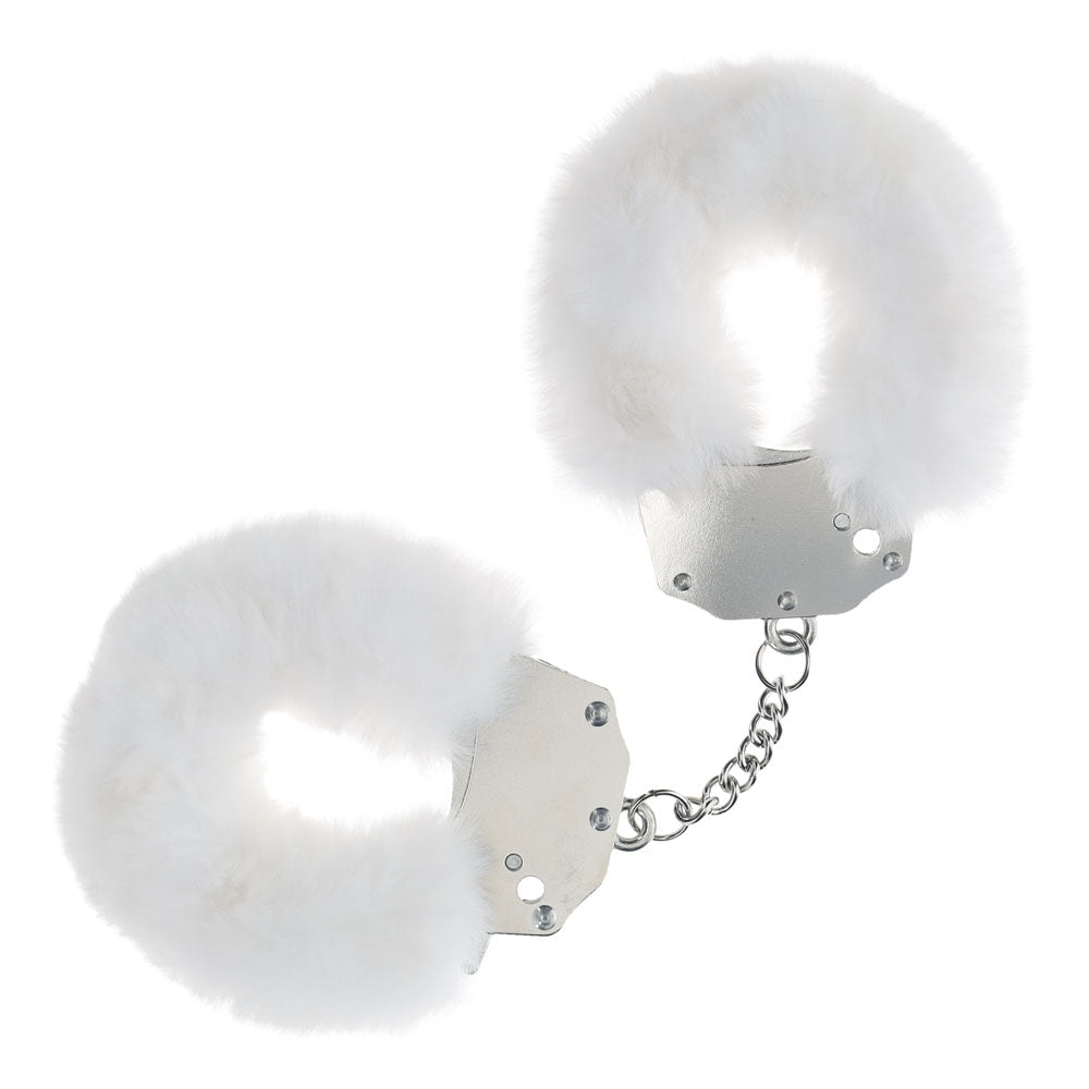 OUCH! Heavy-Duty Fluffy Cuffs - White - White Fluffy Restraints - Silk and Sin