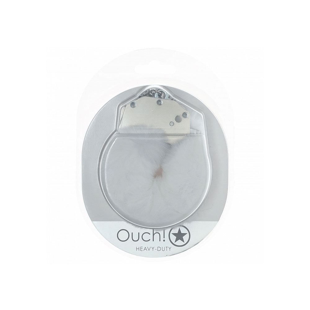 OUCH! Heavy-Duty Fluffy Cuffs - White - White Fluffy Restraints - Silk and Sin