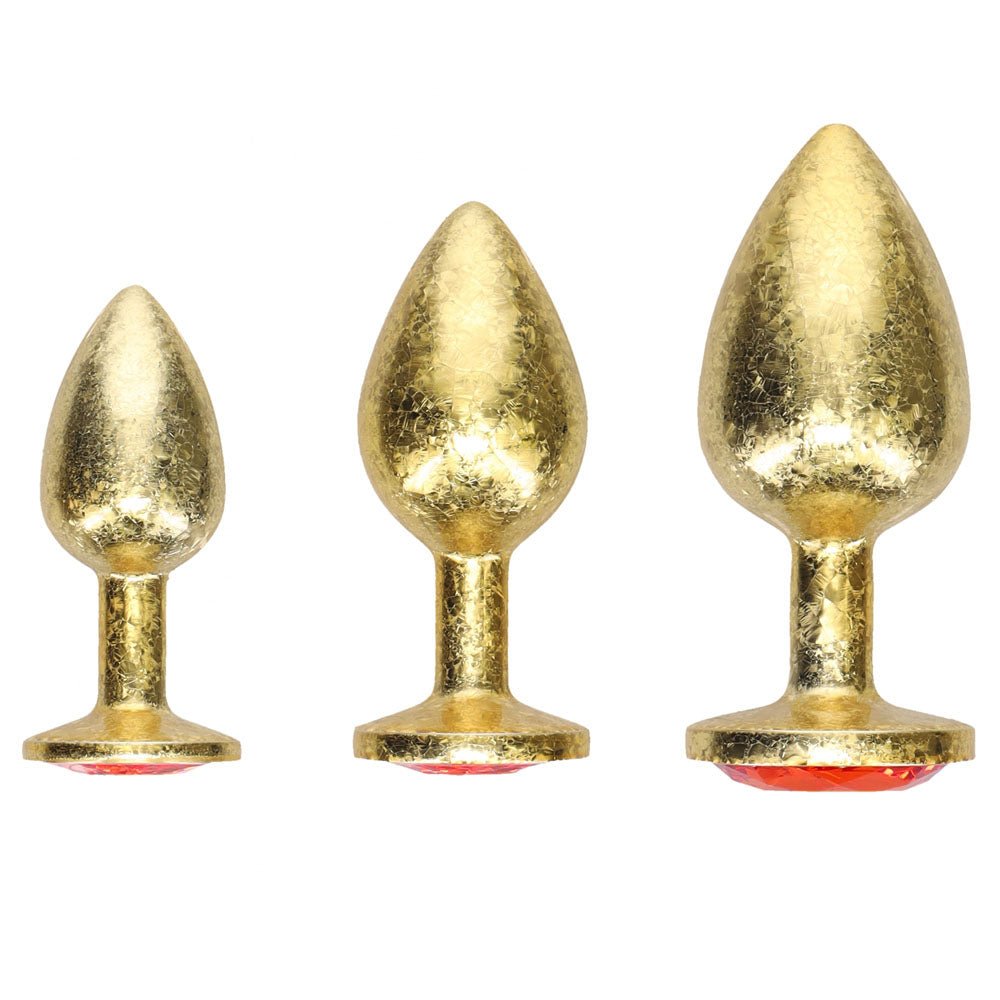 OUCH! Milan Collection - Metal Anal Plug Set - Gold - Gold Butt Plugs with Gem Bases - Set of 3 Sizes - Silk and Sin
