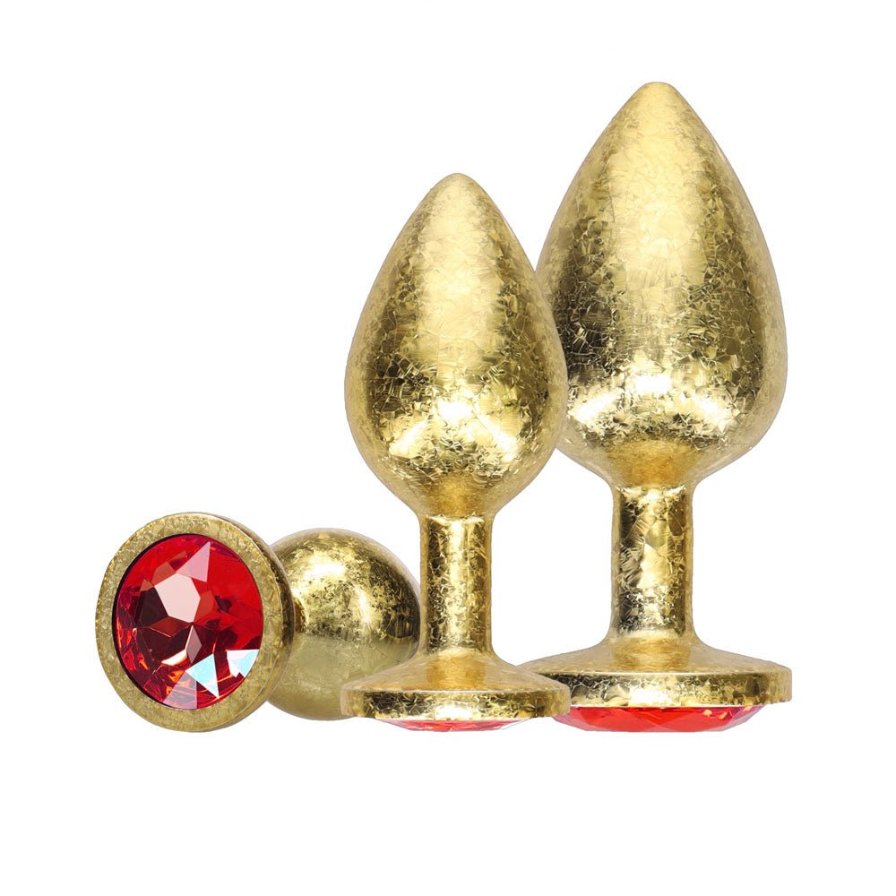 OUCH! Milan Collection - Metal Anal Plug Set - Gold - Gold Butt Plugs with Gem Bases - Set of 3 Sizes - Silk and Sin