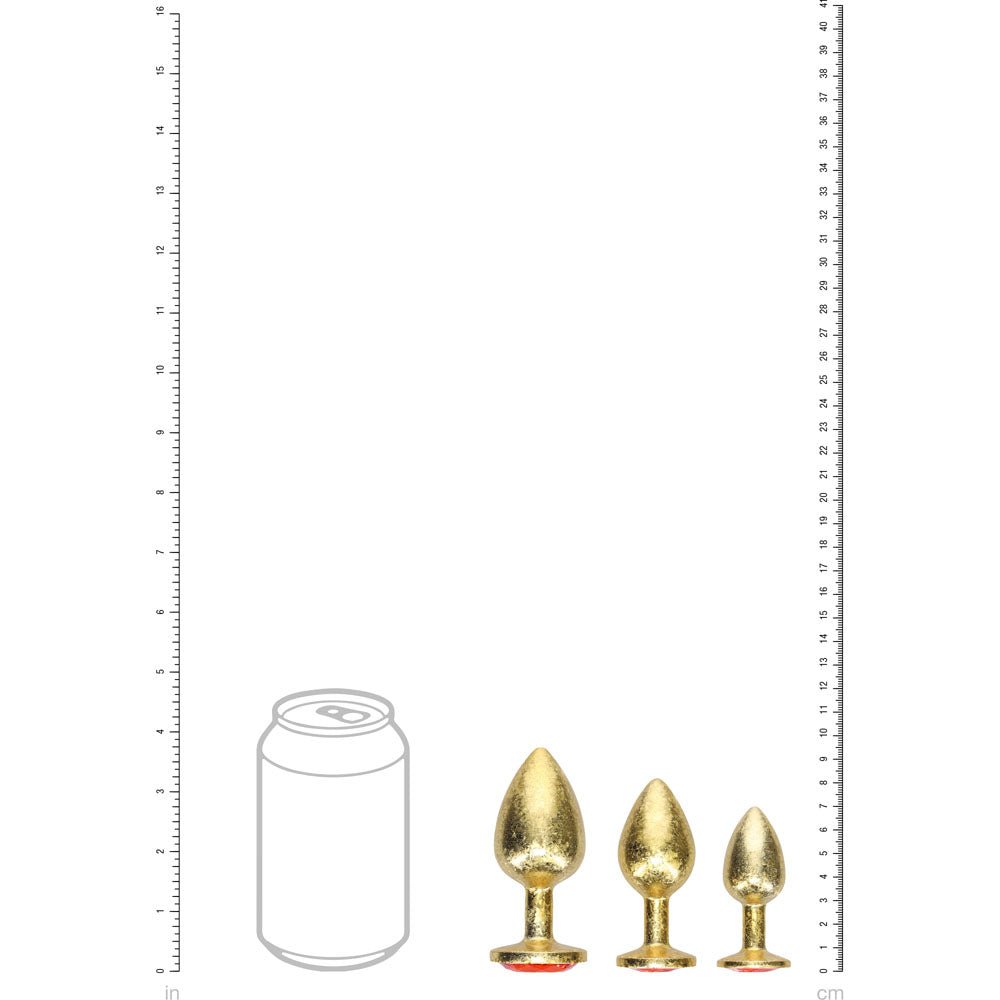 OUCH! Milan Collection - Metal Anal Plug Set - Gold - Gold Butt Plugs with Gem Bases - Set of 3 Sizes - Silk and Sin