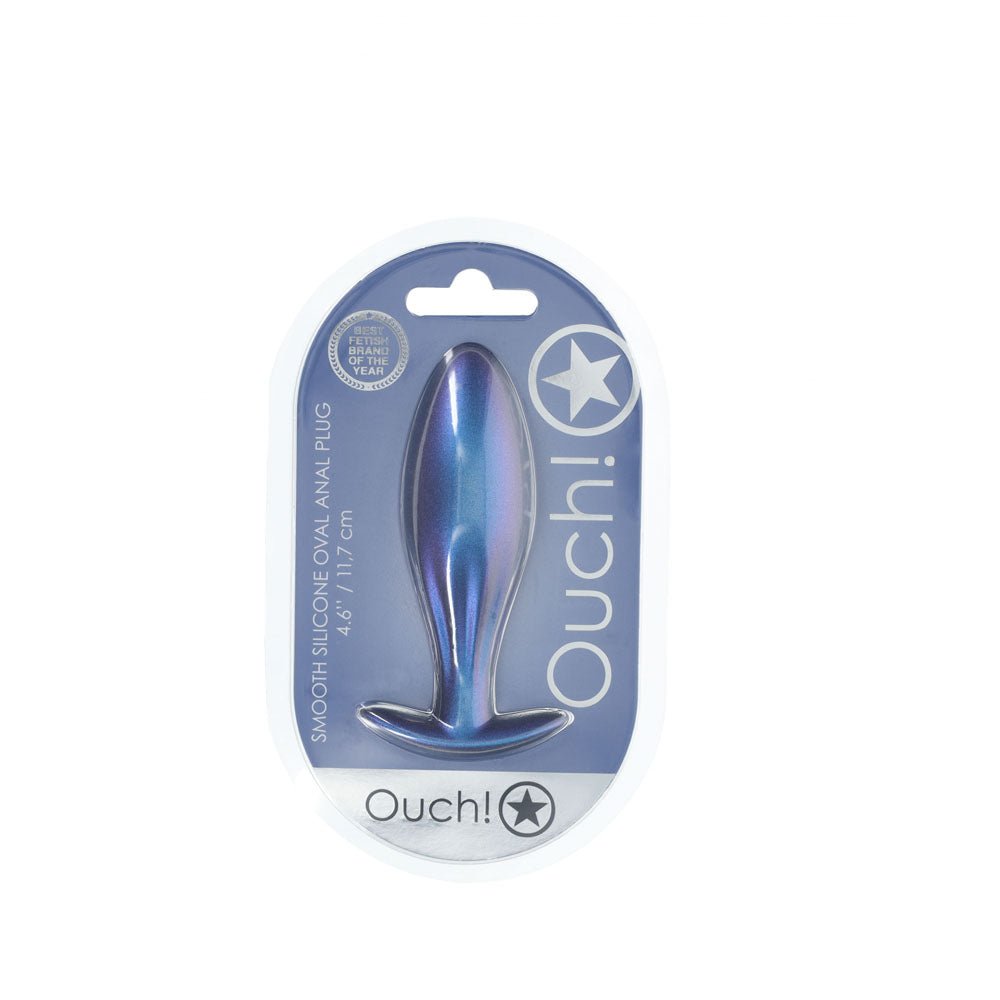 OUCH! Oval Anal Plug - Metallic Blue - Metallic Blue 11.7 cm Butt Plug - Silk and Sin