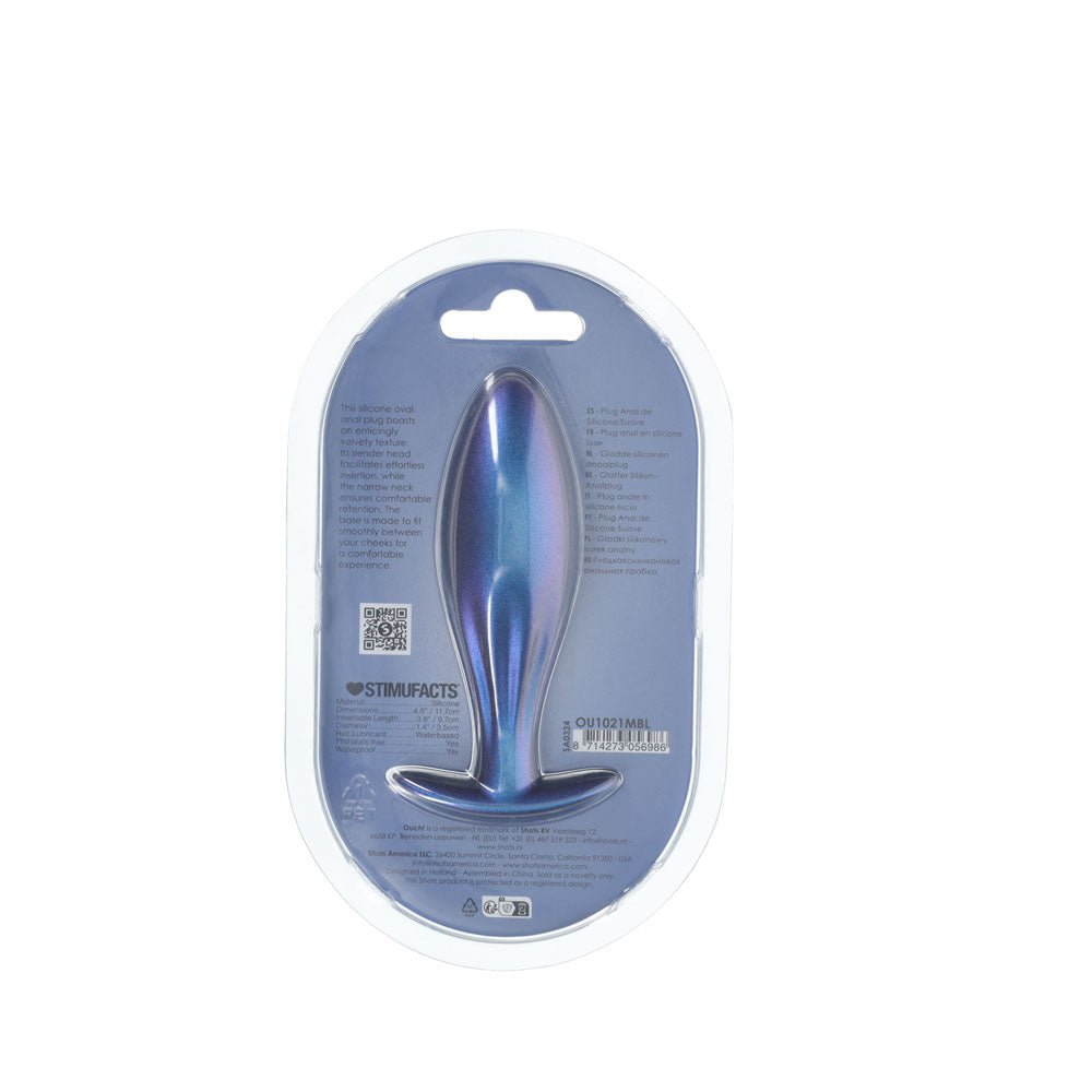 OUCH! Oval Anal Plug - Metallic Blue - Metallic Blue 11.7 cm Butt Plug - Silk and Sin