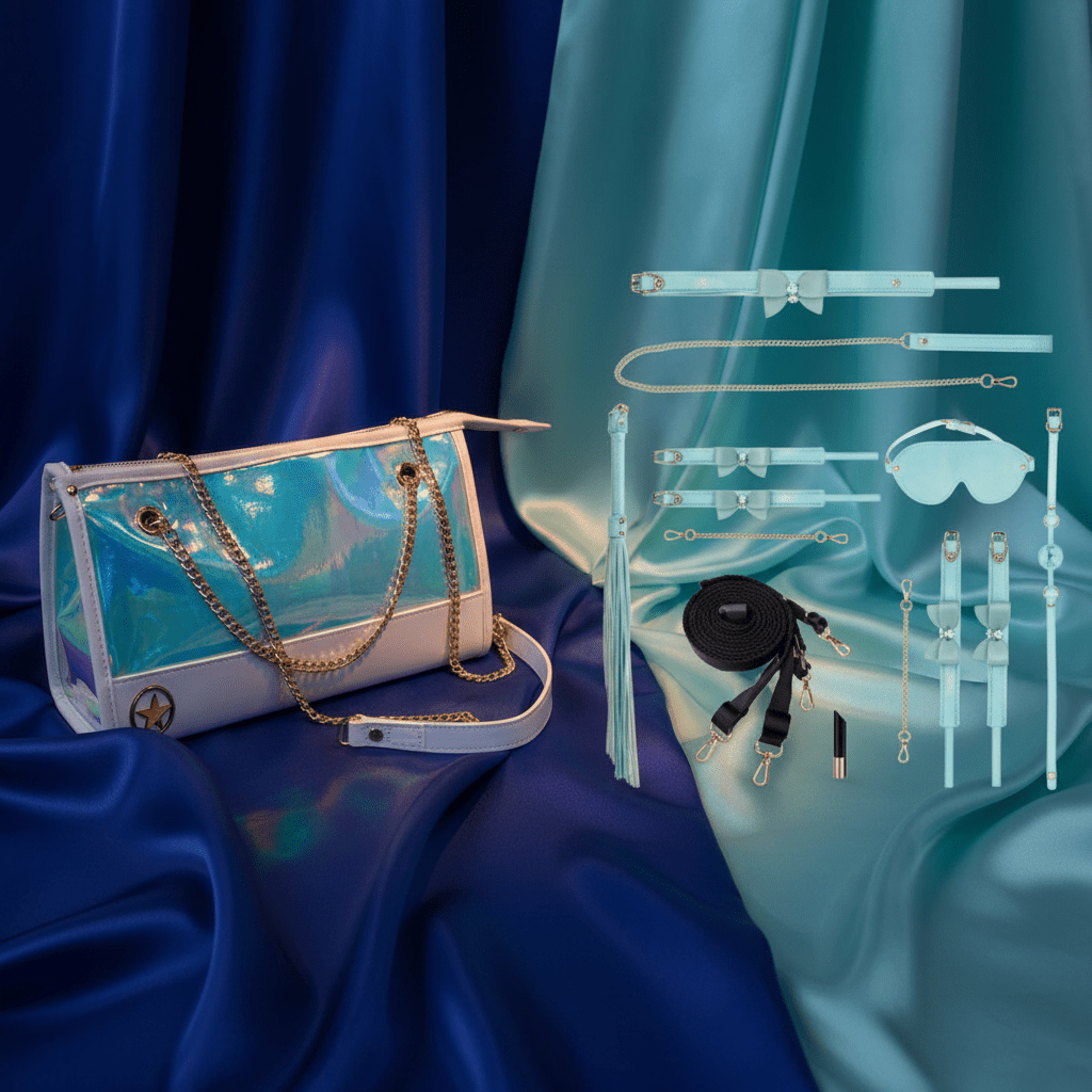 OUCH! Paris Collection - Kit with Bag - Baby Blue Bondage Set with Bag - 8 Piece Kit - silkandsin